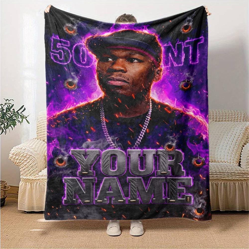 Name Custom 50 Cent Print Flannel Blanket High Quality Warm Comfortable Cover for All Seasons Perfect for Gifts Home Decor