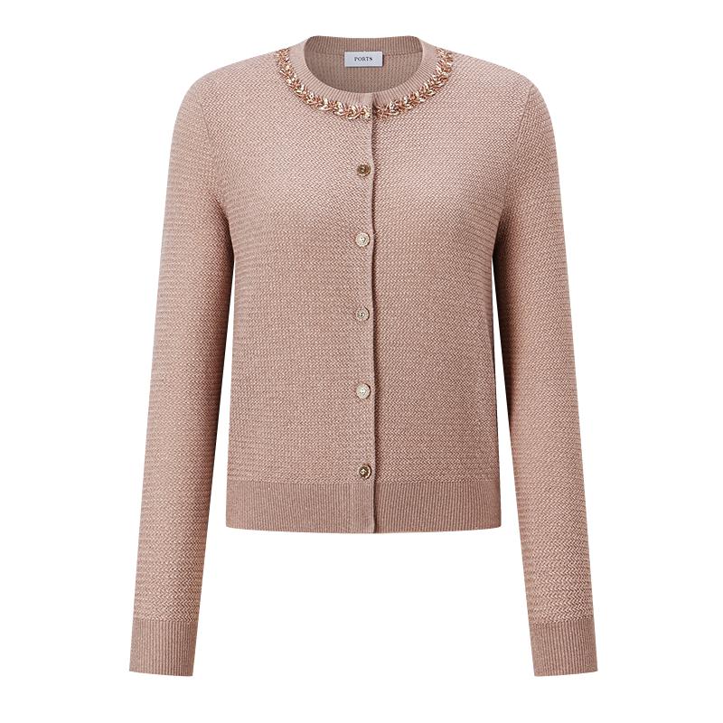 PORTS Women's Beaded Collar Lambswool Blend Cardigan