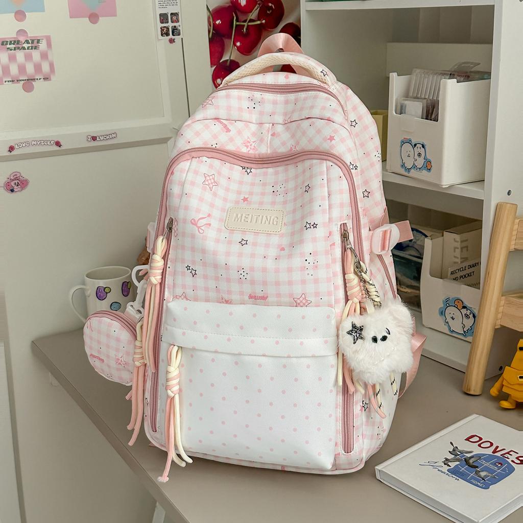 Schoolbag high value Japanese plaid small fresh junior high school students large capacity new school style casual versatile backpack