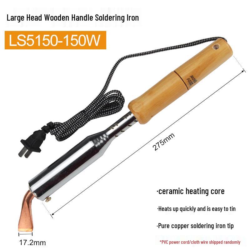 High Power Electric Soldering Iron with Wooden Handle & Bent Flat Copper Head - Available in 100W, 150W, 200W, 300W, 500W.