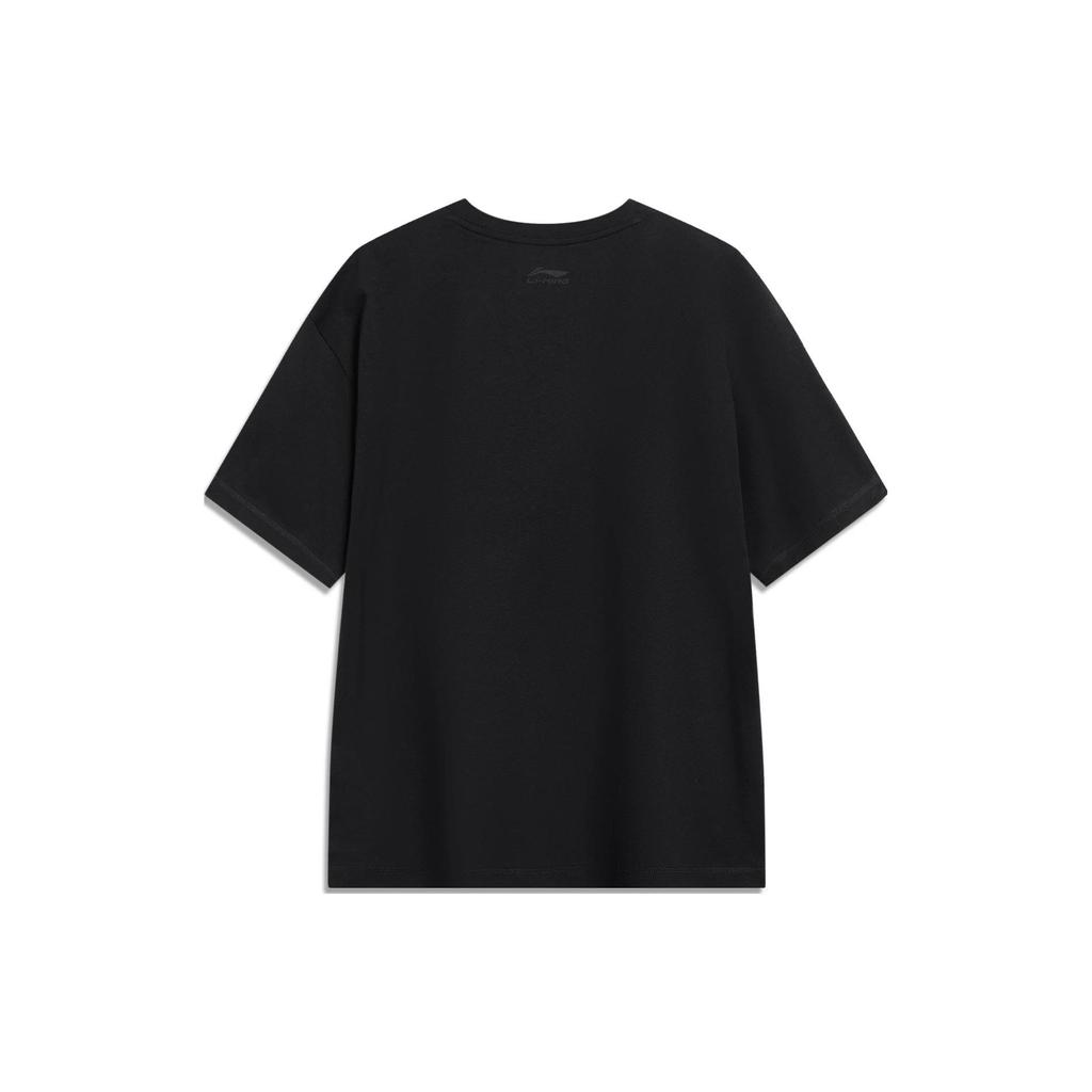 Li-Ning Comfortable Soft Logo Print Ribbed Crew Neck Loose Short Sleeve T-Shirt Unisex Tops Black AHST723-6
