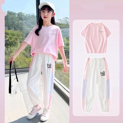 Girls Summer Plus Size Casual Sports Suit T-shirt Top + Pants 2-piece Set