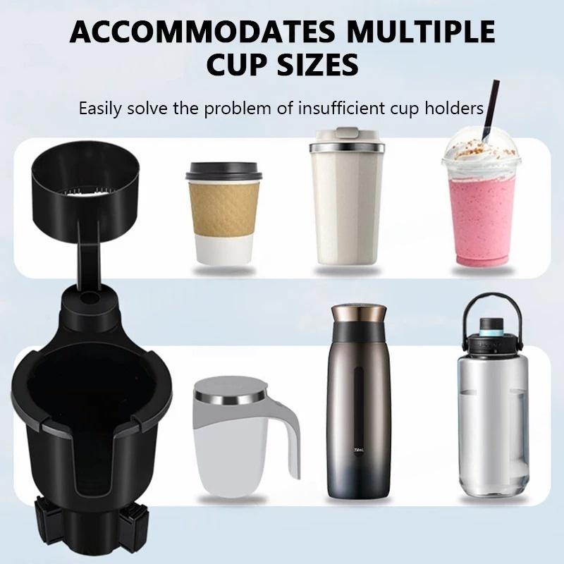 Car Cup Holder Expender Multi-Function Drink Holder with Food Table 360 Degree Adjustable Base Tray for Lunch Snack