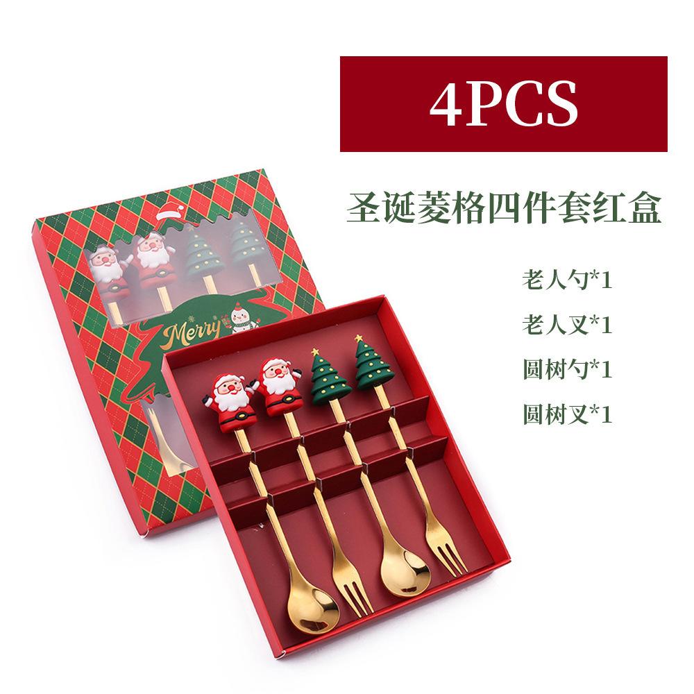 4pcs/6pcs Christmas Doll Stainless Steel Spoon Set Detachable Easy To Clean for Dessert Gift Dining Table Decoration