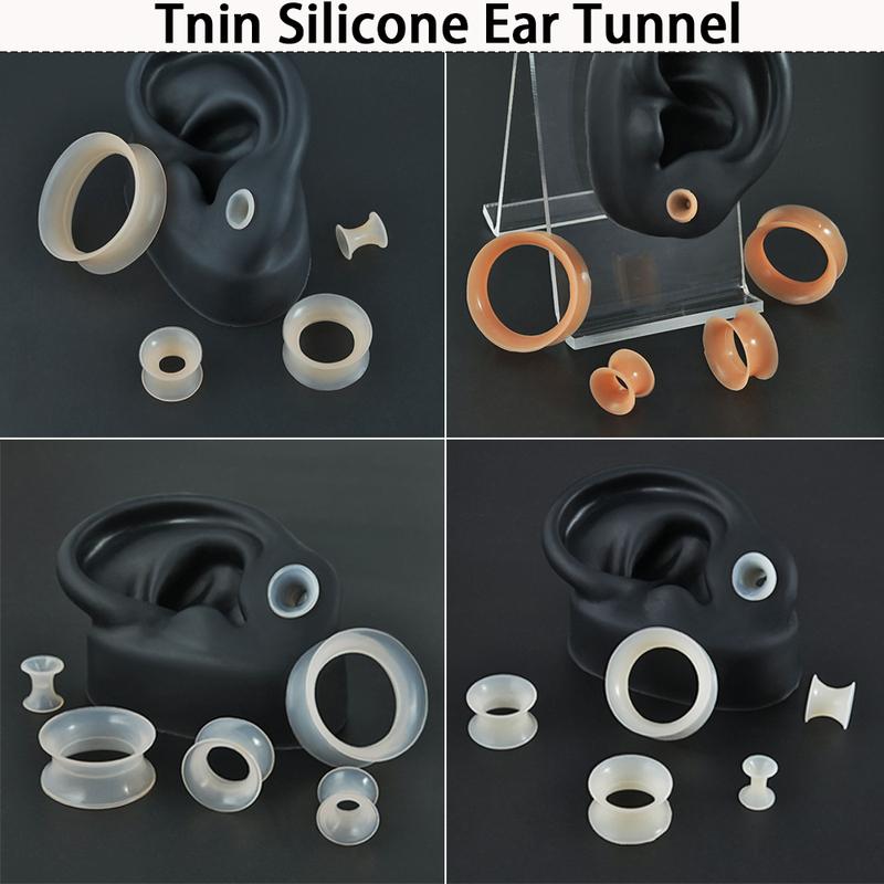 Pair Skin Thin Soft Flexible Ear Tunnels Double Flare Ear Plugs Flesh Tunnel Ear Gauge Expander Stretcher Earlets Earrings