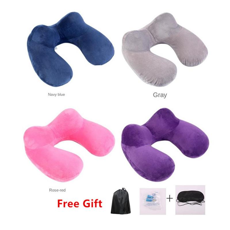 1 Set U-Shape Travel Pillow Air Inflation Neck Pillow Comfortable Pillows For Sleep Home Airplane Pillow With Eye Mask Earplugs