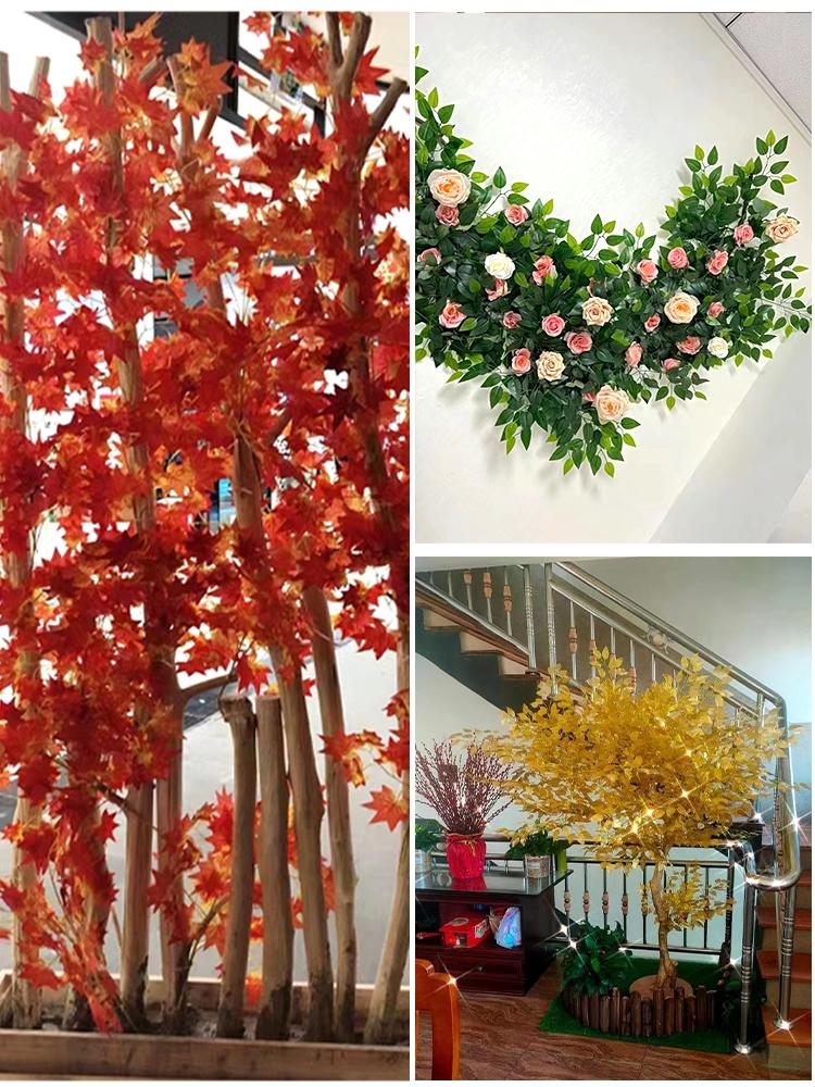 Artificial Red Maple, Ginkgo, Birch, Banyan, Elm Leaves for Landscaping