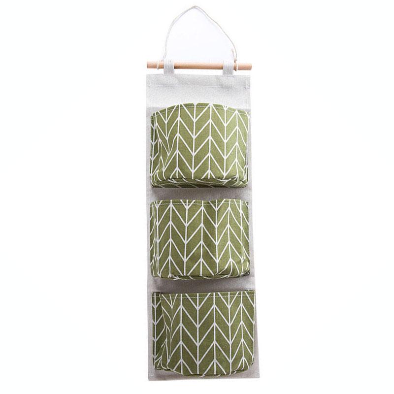 

Карманы Настенный 3-дверный шкаф для дома Подвесная сумка для хранения Лен Органайзер Полезный чехол зелёный