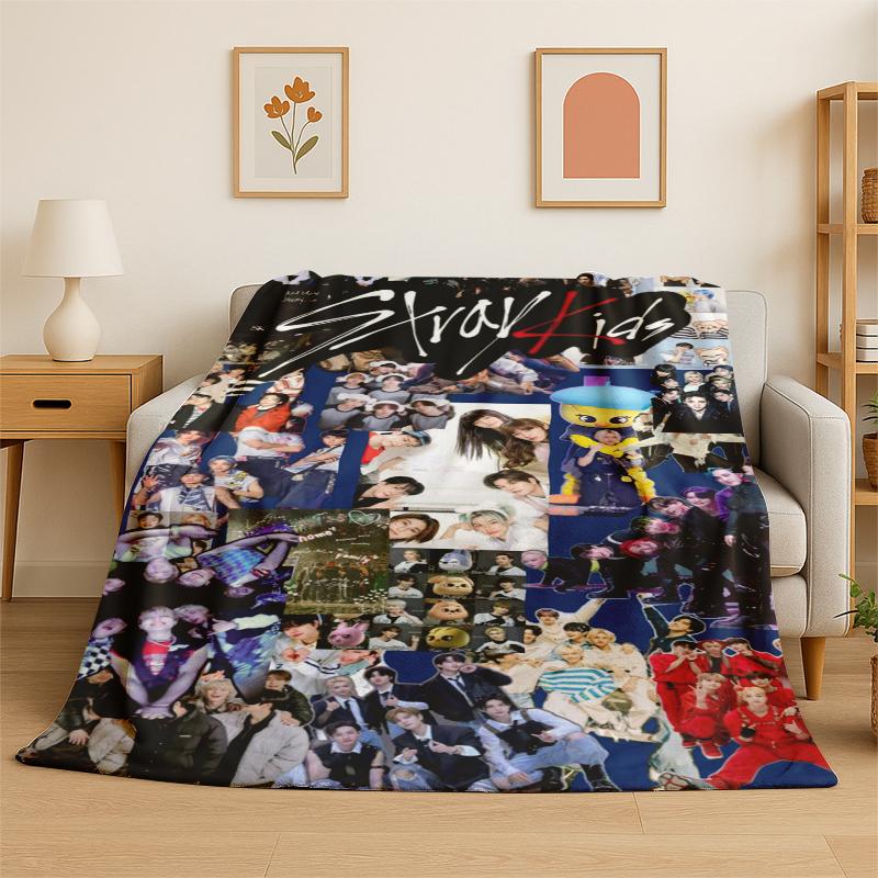 Kpop Stray Kids Music Star Flannel Blanket Soft Warm Throw Blanket for Bedroom Living Room Bed Travel Camping Picnic Gift