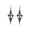 Retro Gothic Dark Style Studded Red Zircon Cross Black Metal Earrings for Women Accessories