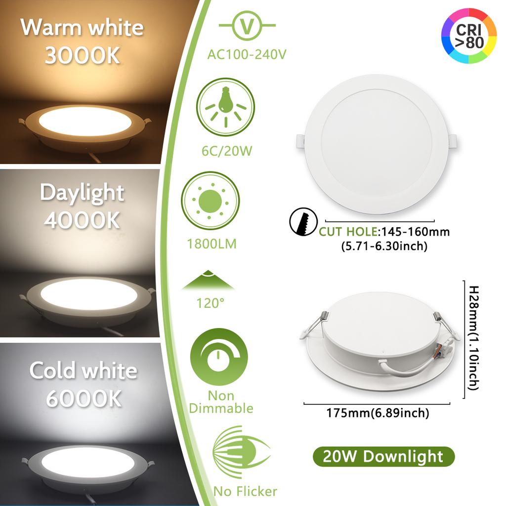 40PCS 100V-240V Recessed Ultra-thin LED Downlight Ceiling Lamp Warm Natural Lighting 3000K 6000KSupermarket 6W 10W 14W 17W 24W