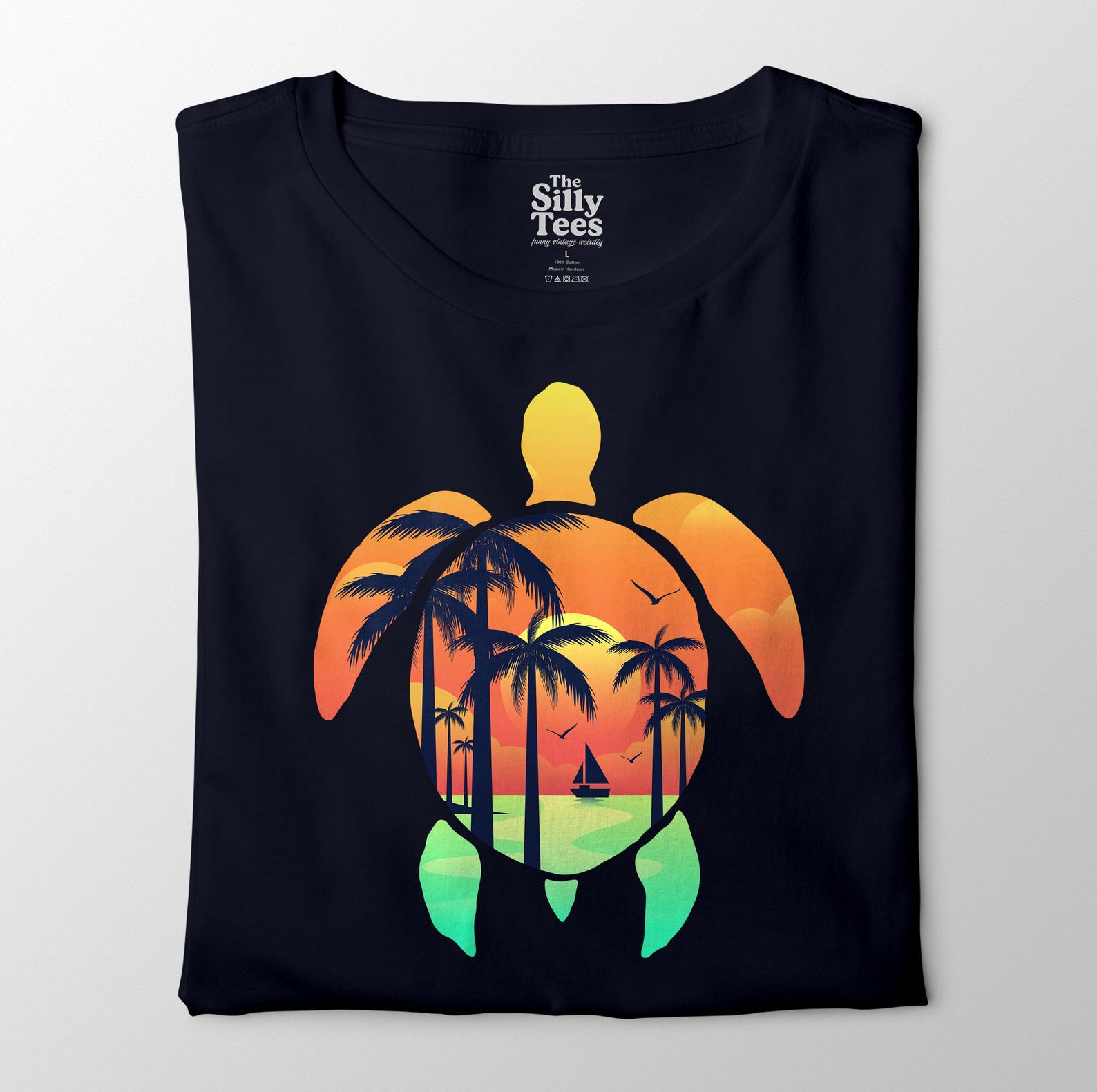 Turtle Sunset Graphic T-Shirt: Tropical Beach Sea Life Tee 2XL