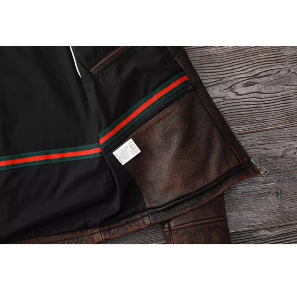 Chinese Size Vintage Red Browm Genuine Leather Jacket Light Coated First Layer Cowhide  Men Leather Jacket Fall and Winter