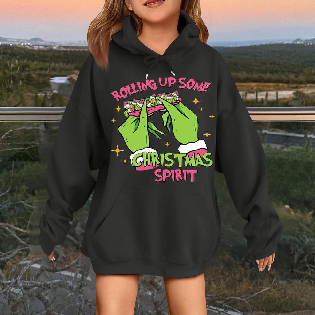 Children's Fashionable Casual Long-sleeved Loose Christmas Print Pullover Hooded Sweatshirt