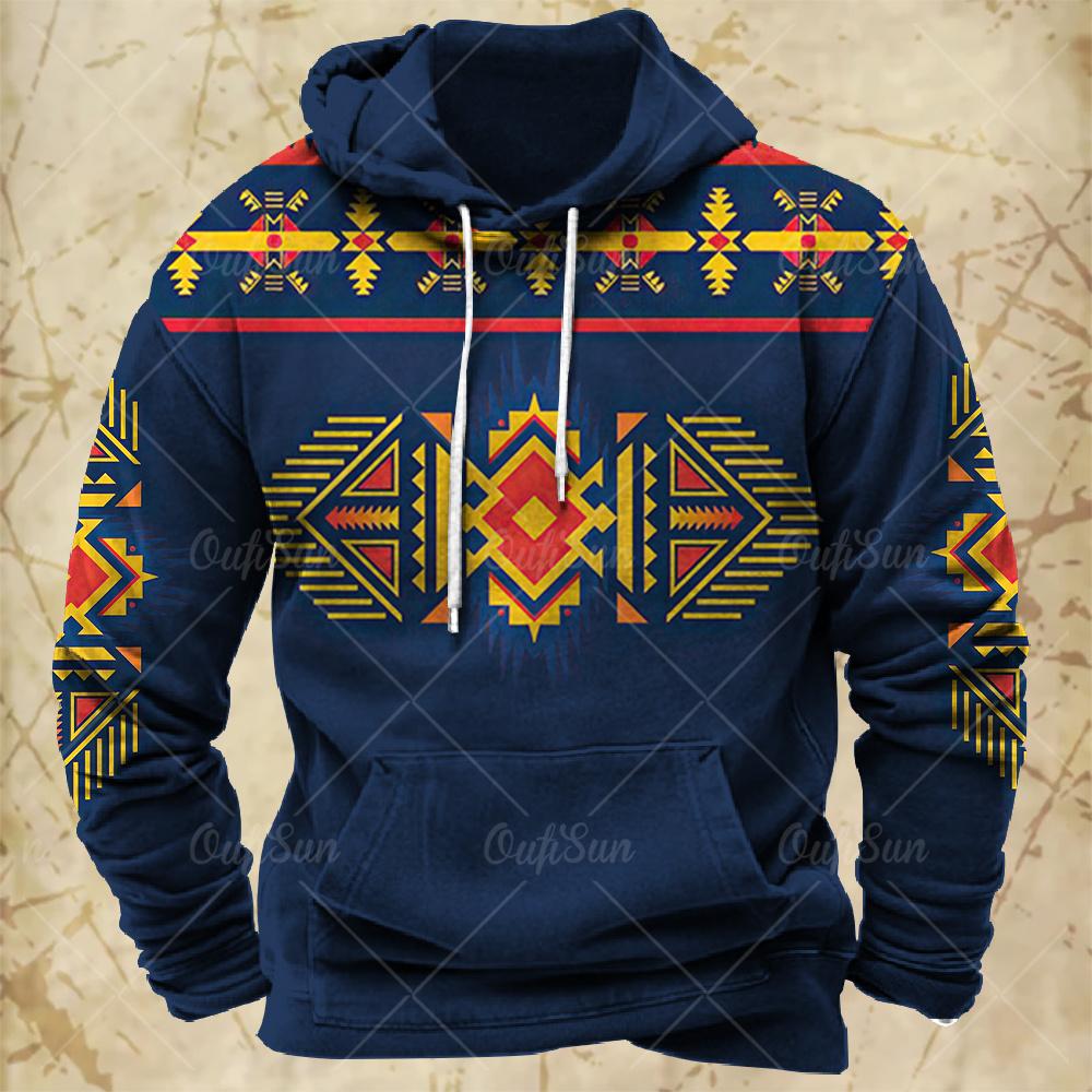 Herren Kapuzenpullover mit Vintage-Print im ethnischen Stil, Herbst und Winter, übergroß, lässige Herrenkleidung, täglicher Straßenpullover