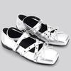 Fashion Cross Tied Bow Mary Jane Shoes Women High Quality Rivet Patent Leather Shallow Flat Shoe Fashion Square Toe Buckle Designer Shoe