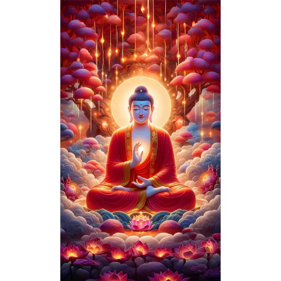 Fantasy Buddha Statue 5D Full Round Diamond Painting Kits Zen Art Buddhist Sculpture DIY Drills Mosaic Embroidery Cross-stitch