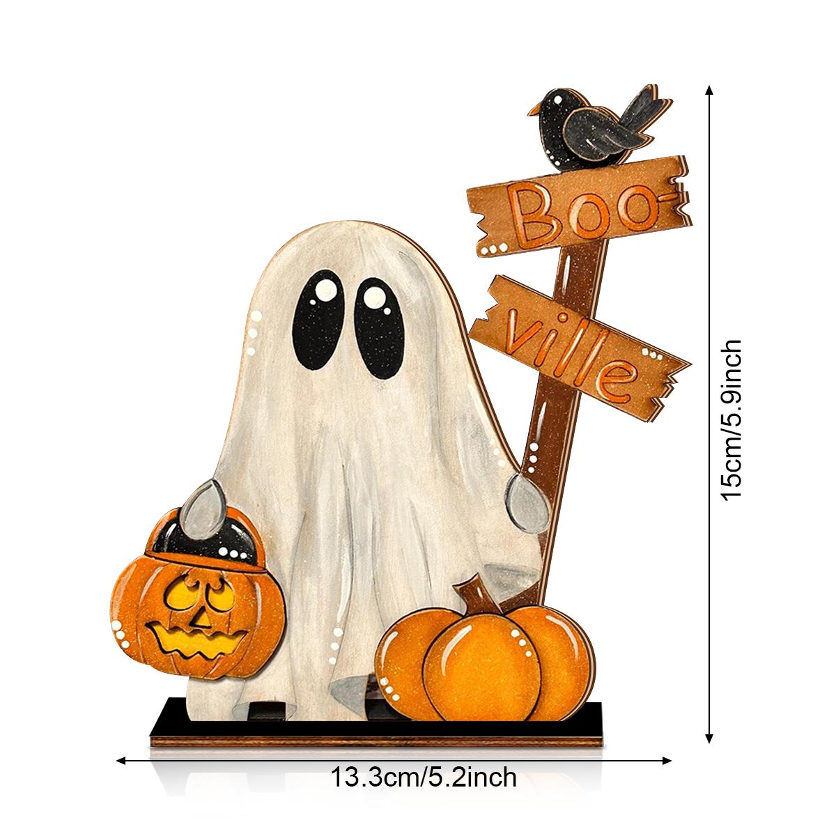 

1pcs Halloween Wooden Ghost Decor with Pumpkin Bucket and Boo - Ville Crow Sign Ghost Festive Home Desktop Decoration Gifts
