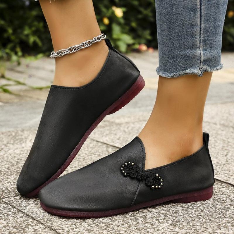 Fashion Women's Fashionable Flower Flat Shoes Large Toe Retro Literary Mule Shoes Flat Comfortable Women's Shoes Female Zapatos De Mujer