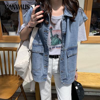 Spring and Autumn Denim Waistcoat Women's Loose Thin Jacket Lab Denim Tops