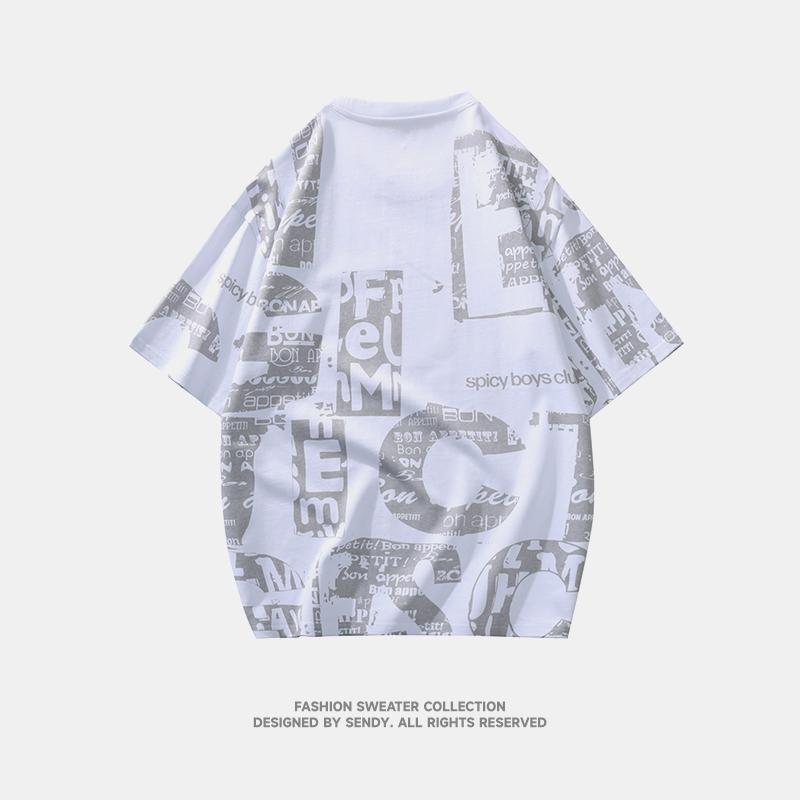 Pure cotton summer men's loose short-sleeved T-shirt tops half-sleeved round neck half-sleeved T-shirt