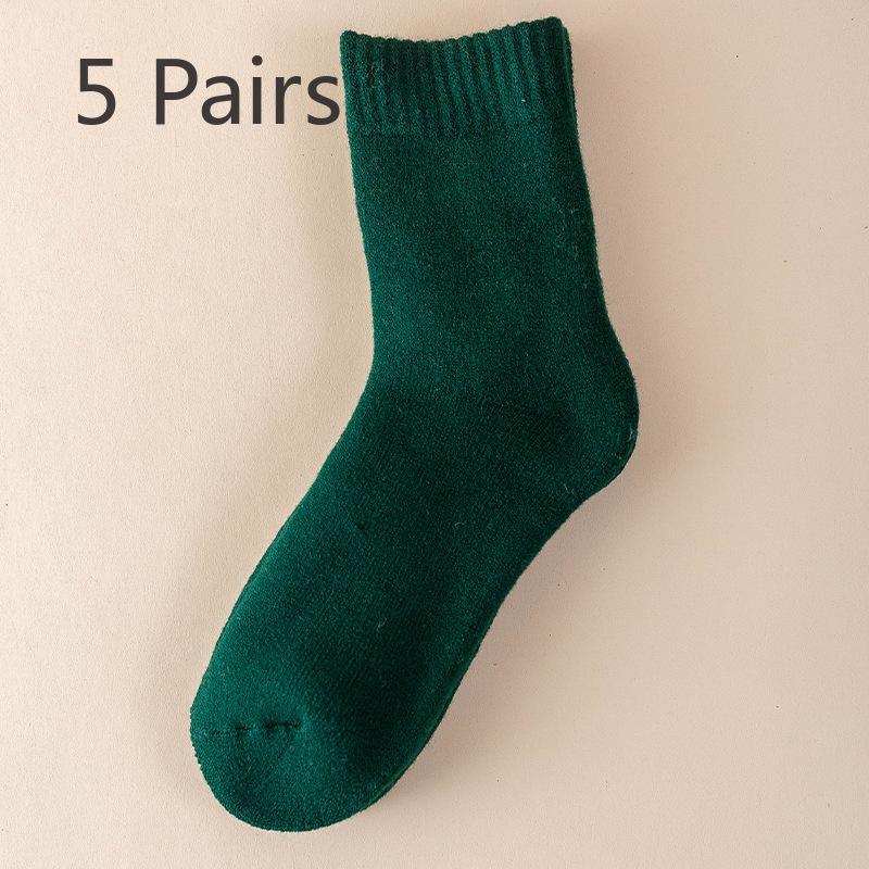 5 Pairs of Female Autumn and Winter New Pure Color Thickened Warm Rabbit Wool Tube Socks