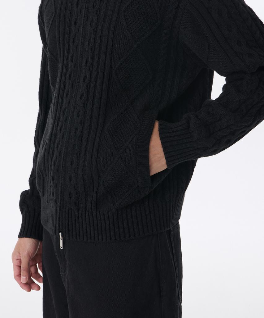 Musinsa Standard Aran Cable Collared Knit Zip-Up [Black]