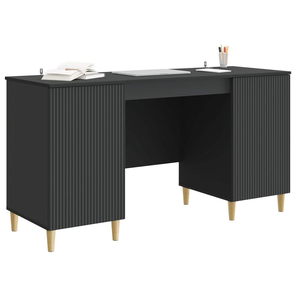 Desk with Shelf Black 142.5 x 50 x 75 cm Particleboard