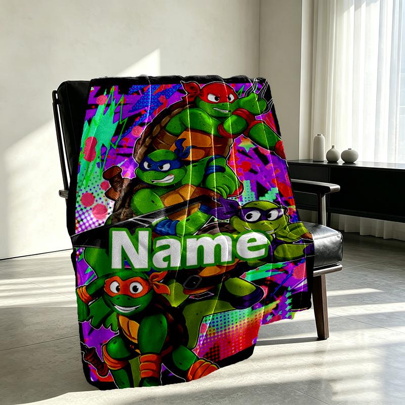 Custom Name Personalized Teenage Mutant Ninja Turtles Print Blanket, Home Decor, Bedroom, Sofa, Camping, Couch, Gifts for Birthday Christmas