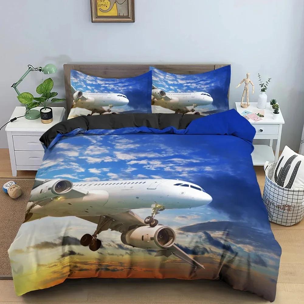 3D Flugzeug Gedruckt Bequemer Bettdeckenbezug Kissenbezug Bettwäscheset Kinder Schlafzimmer Dekoration Heimtextil