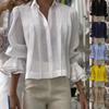 Moda feminina casual outono inverno manga comprida gola polo blusas e camisas