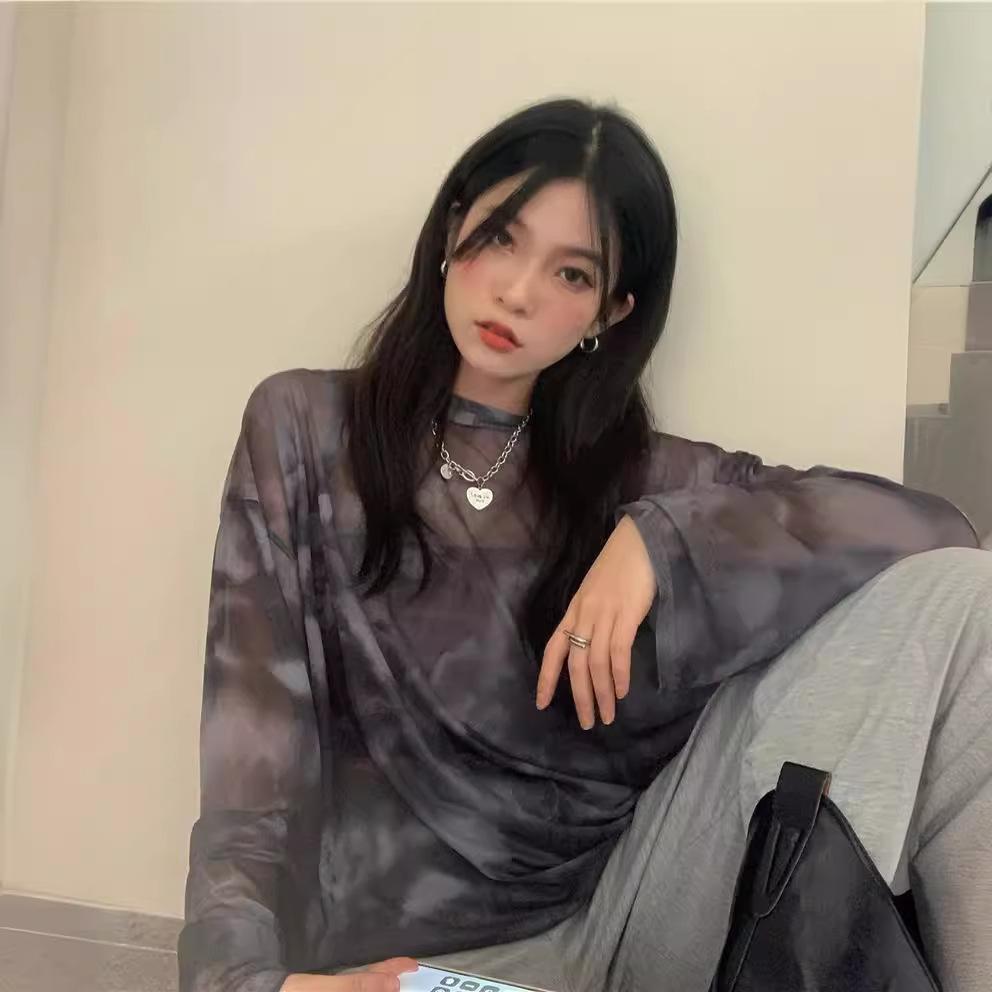 T-shirt Women Tie Dye Long Sleeve Ladies Spring Loose High Street Stylish Thin Leisure Minimalist Harajuku Ins Comfortable Chic