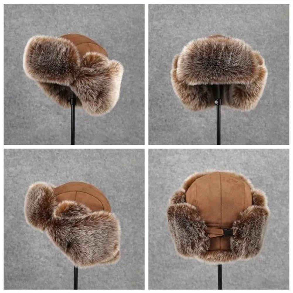 Unisex Warm Bomber Hats Windproof Imitation Faux Fur Trapper Hat Faux Fur Earflap Winter