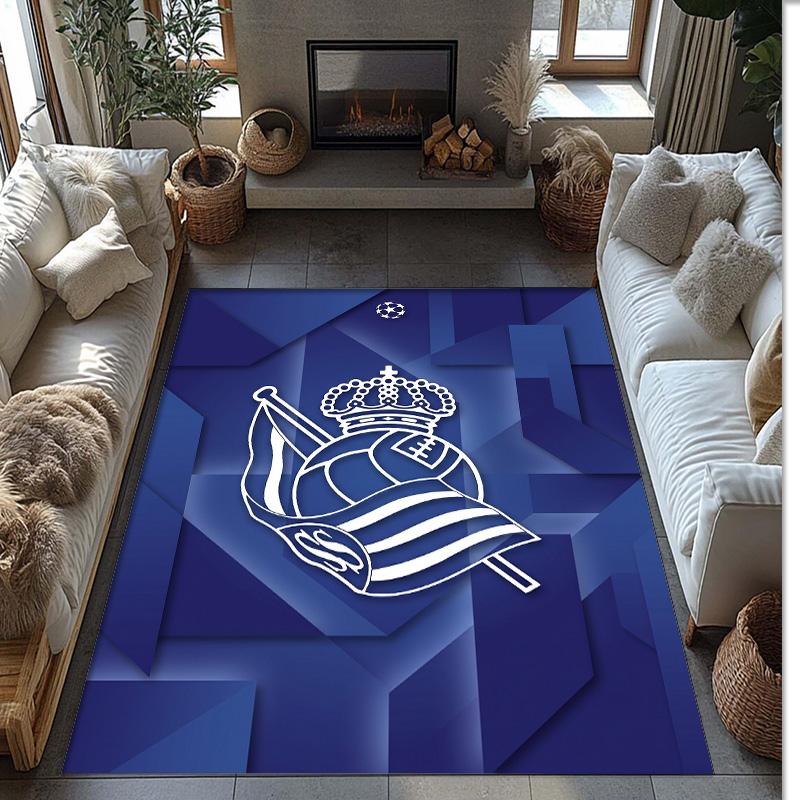 Real Sociedad FC Soccer Football Pattern Soft Area Rug Non Slip Indoor Floor Carpet Sports Decor Mat for Bedroom