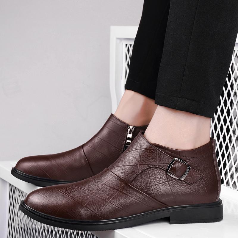 Fashion Genuine Leather Men Boots Luxury Mens Slip On Chelsea Shoes Fashion Motorcycle Boots Retro Business Design High Quality Handmade