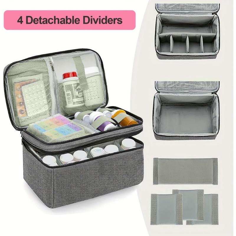 Strong Medicine Case Reinforced Handle Waterproof 900D Fabric 2Layered Compartments Medicine Box for Home Office