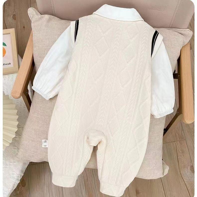 Preppy Spring & Autumn Double-Layer Harem Romper for Baby Boys & Girls - Trendy Outdoor Wear