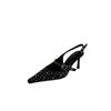 Spring and Summer Design Sense Sequins Pointed Stilettos Light Mouth Single Shoes Women's One-word Buckle with Cool Slippers