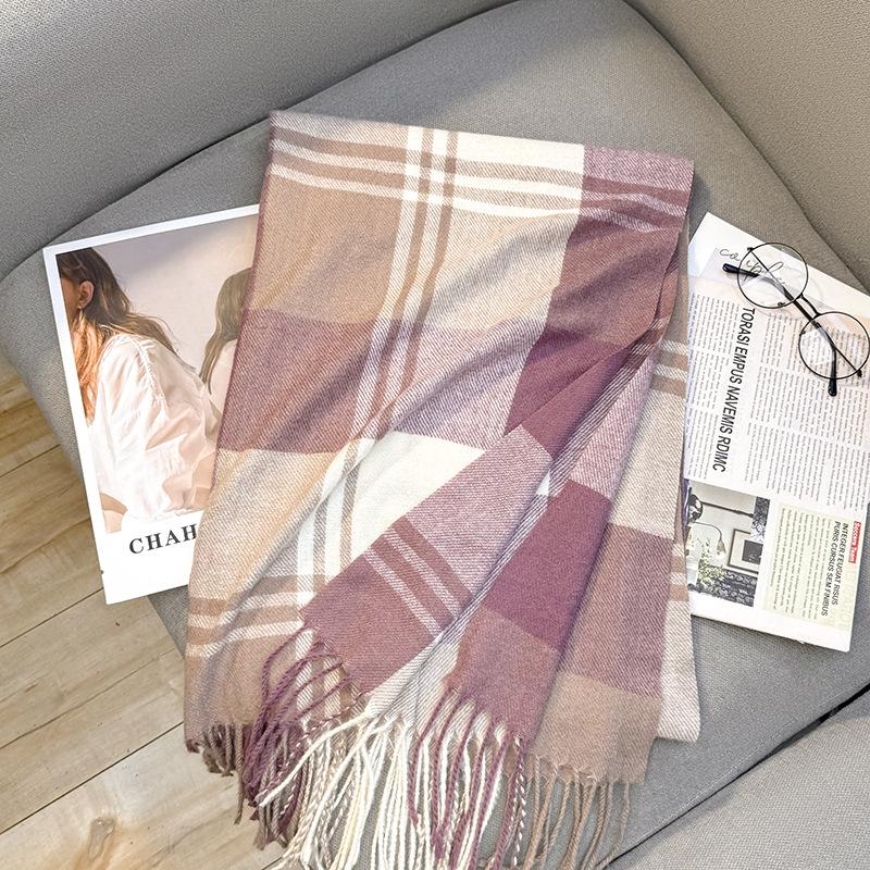 

Осенне-зимний новый шарф женский утолщенный искусственный кашемир универсальный студенческий шаль длинный клетчатый шарф 200cm