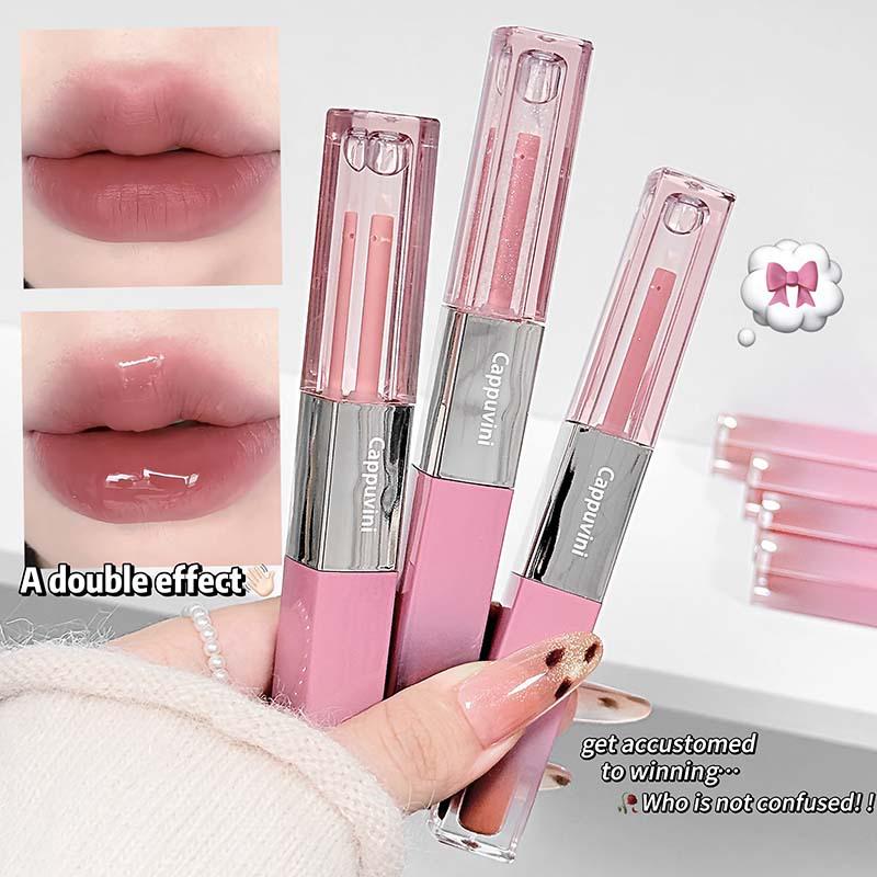 CAPPUVINI Milchnebel Doppelendiges Langanhaltendes Lipgloss-Set: Matt & Spiegel-Finish mit Aufhellungseffekt - Bezahlbare Make-up-Grundlagen.