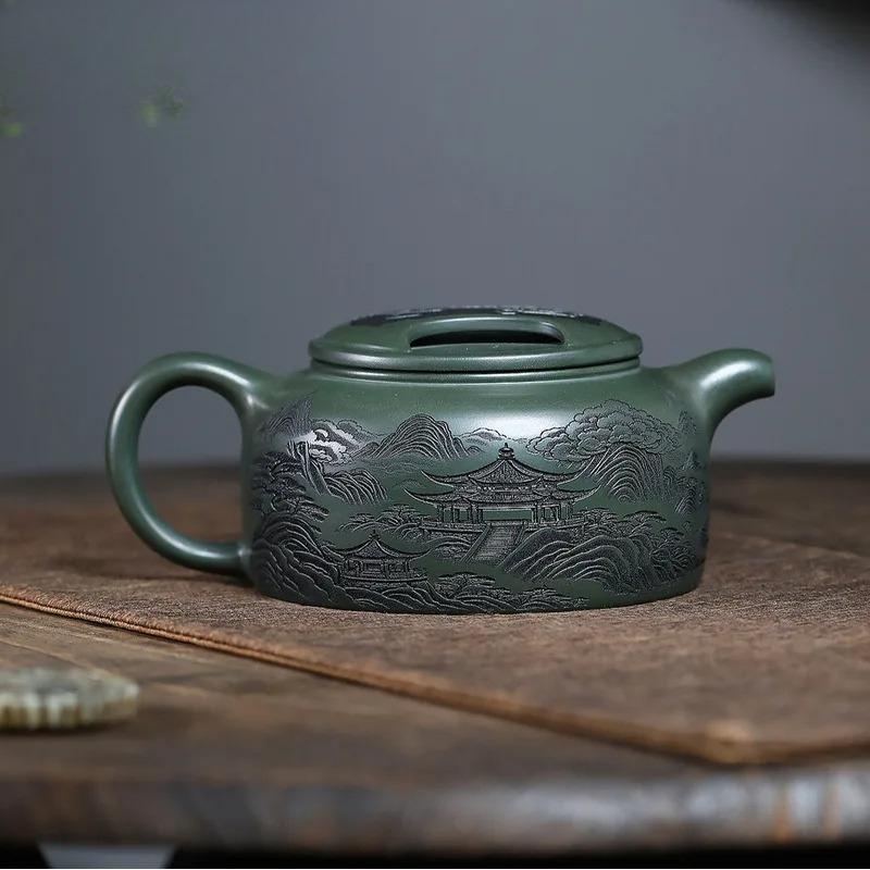 700ml Yixing Purple Clay Teapots Handmade Landscape Cattle Lid Pot Raw Ore Blackish Green Mud Tea Infuser Kettle Zisha Tea Set