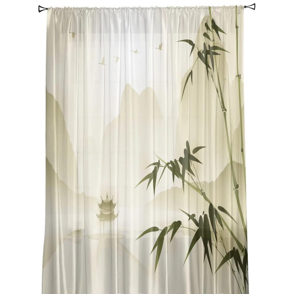 Zasłony tiulowe w stylu chińskim z motywem gałęzi bambusa do dekoracji salonu, zasłona okienna do sypialni, woalowe zasłony organzowe