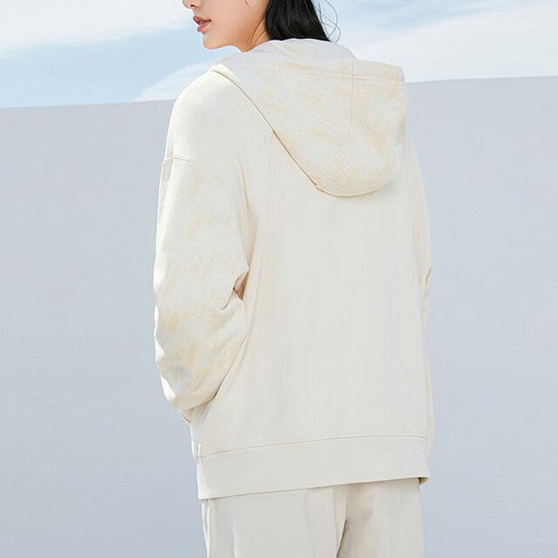 Anta Lifestyle Series Frisbee Alliance Letter Logo Printed Hooded Knit Jacket Women jackets Stone-White 162338723-1