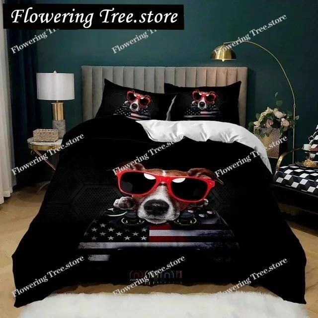 Cartoon Dog Duvet Cover Set Multicolor Watercolor Cute French Bulldog Bedding Set for Girl Boy Polyester Puppy Theme Quilt Cover
