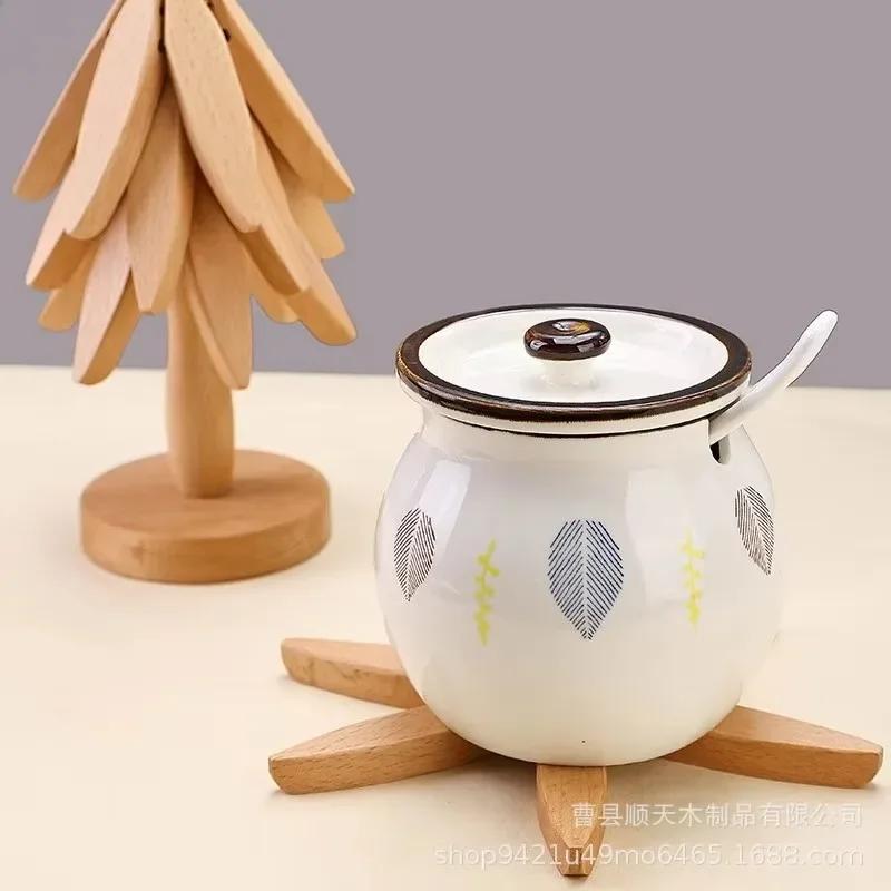 Hot Dish Wooden Tripod Decoration Foldable Tree Stand Anti-scalding Heat-resistant Table Mat Wooden Placemat Basin Kitchen Tool