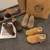 Soft Leather Birkenstocks Women's Hairy Bag Head Half Slippers Outer Wear 2025 New Autumn and Winter Velvet Flat-bottomed Maternity Cotton Slippers
