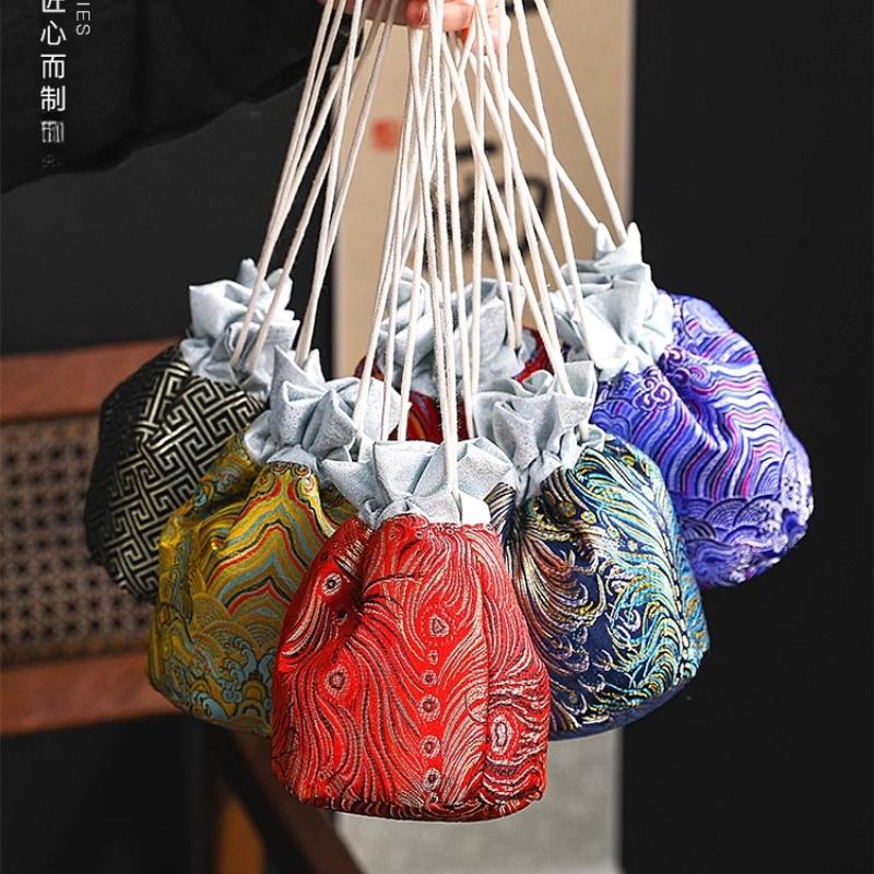 Tea Cup Storage Hand-held Cloth Bag Owner's Single Cup Silk Storage Bags Cotton Drawstring Protective Bag with Added Drawstring