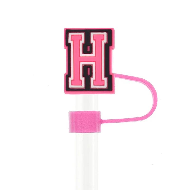 1PC Pink Letter PVC Straw Covers Cap Compatible For Most 30&40Oz Cup 10mm Straw Toppers Reusable Splash Proof Straw Caps