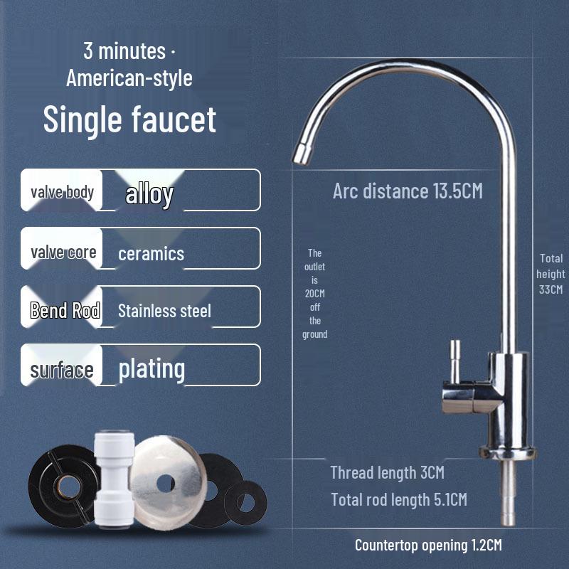304 Stainless Steel High Flow RO Water Purifier Faucet, Large Bend, Direct Drinking, Three-in/Three-out