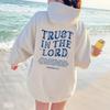 TRUST IN THE LORD Women Plus Size Casual Hooded Sweatshirt Solid Color Letter Printed Long Sleeve Plush Sweatshirt